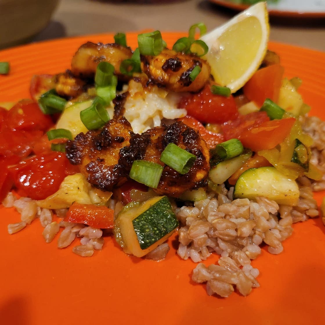 Peppery Barbecue-Glazed Shrimp with Vegetables & Orzo