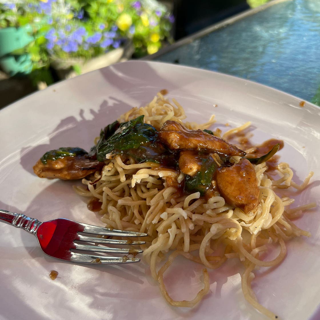 Chicken Pan-Fried Noodles (Gai See Chow Mein)