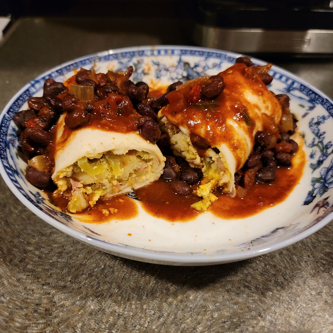 Vegetarian Green Chili Breakfast (or Dinner) Burritos