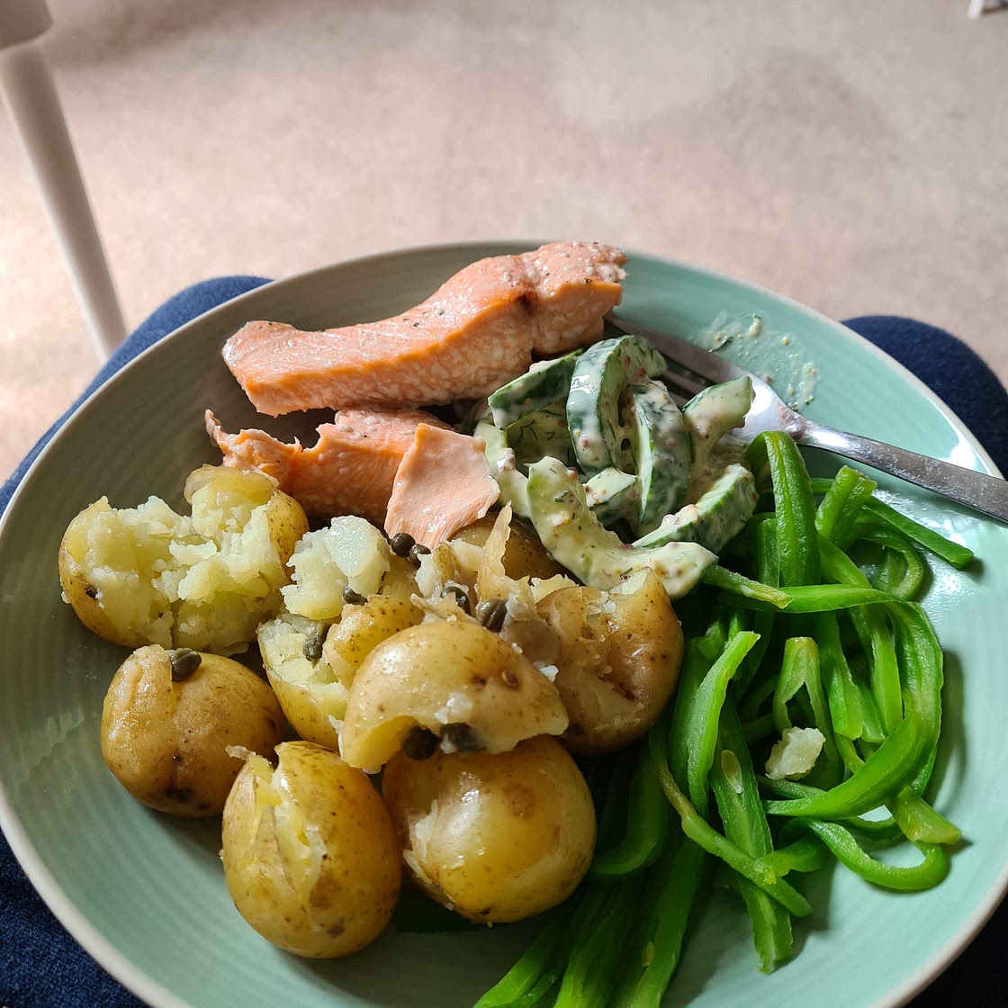 Salmon with dill cucumber yogurt sauce