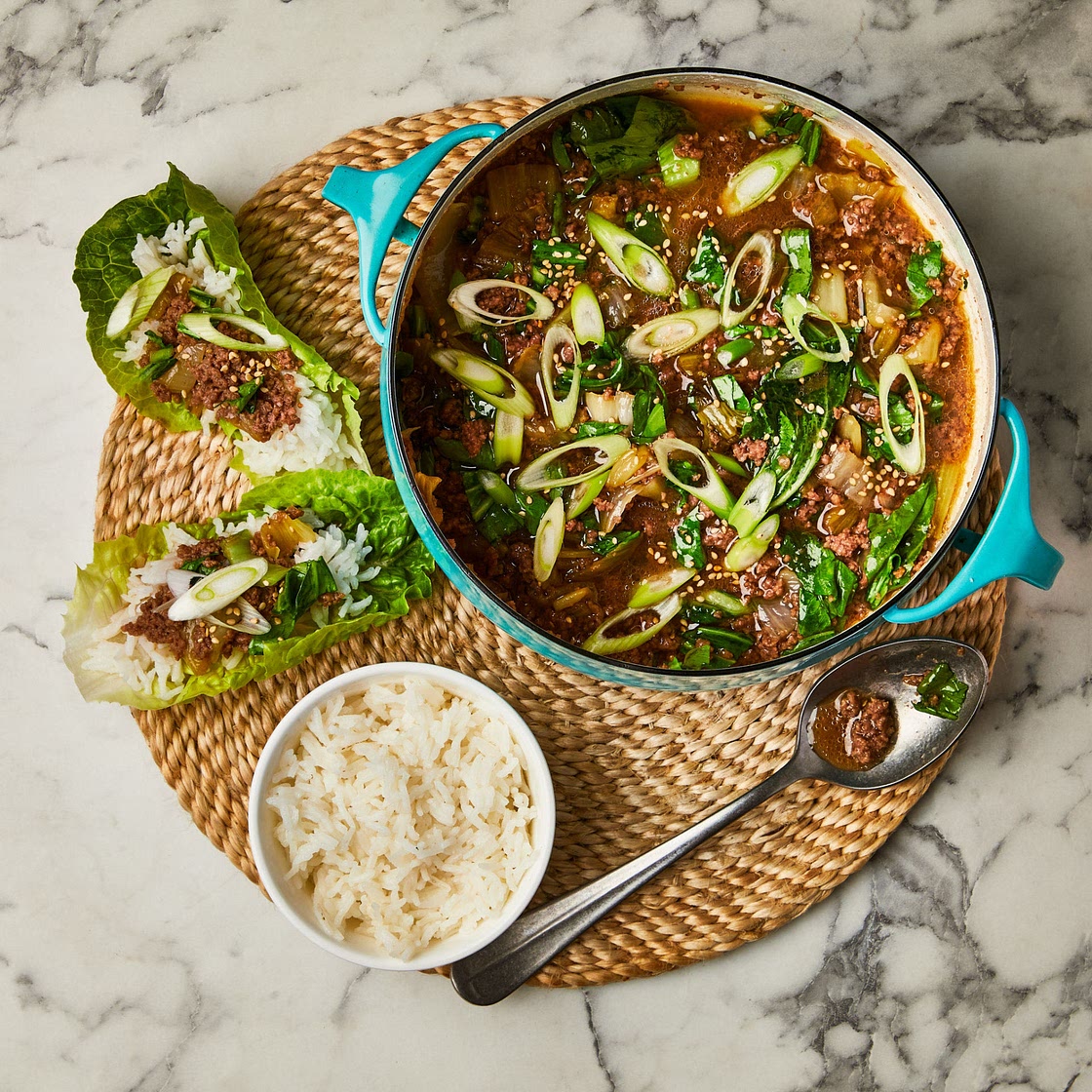 Oven-baked honey and soy beef with lettuce cups