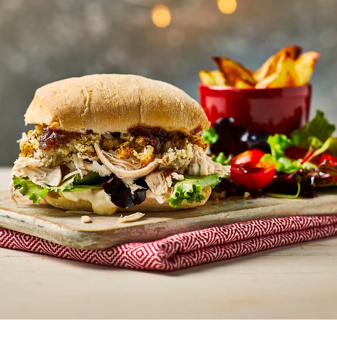 Chicken and stuffing sarnie with plum chutney