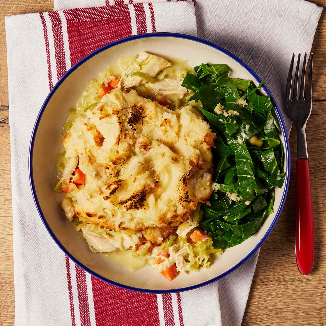 Creamy smoked basa potato-topped pie