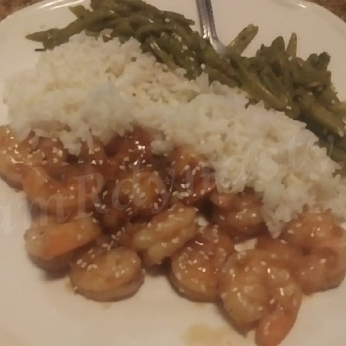 Sizzling Hoisin Shrimp with Ginger Scallion Rice & Crispy Green Beans