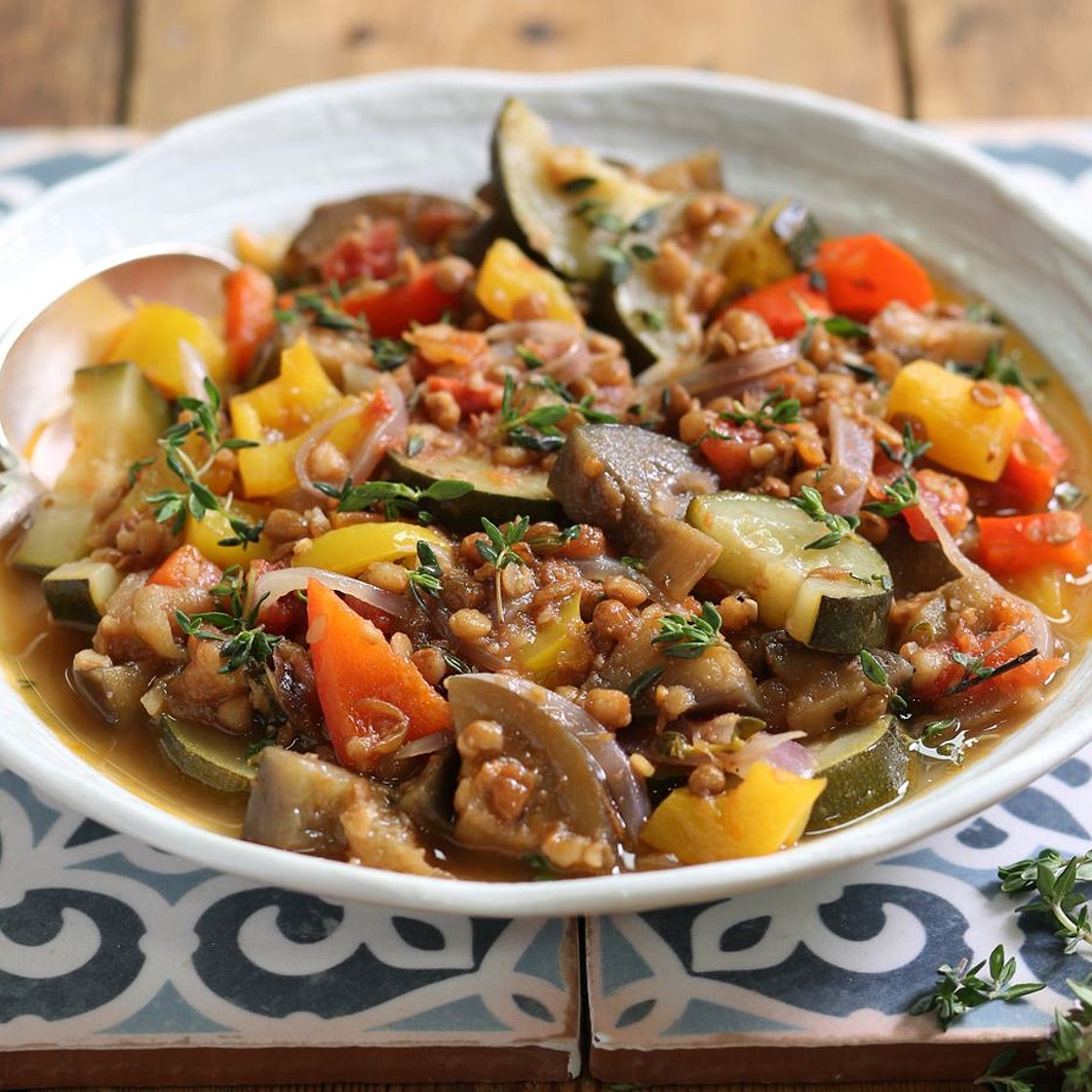 Ratatouille Braised with Green Lentils
