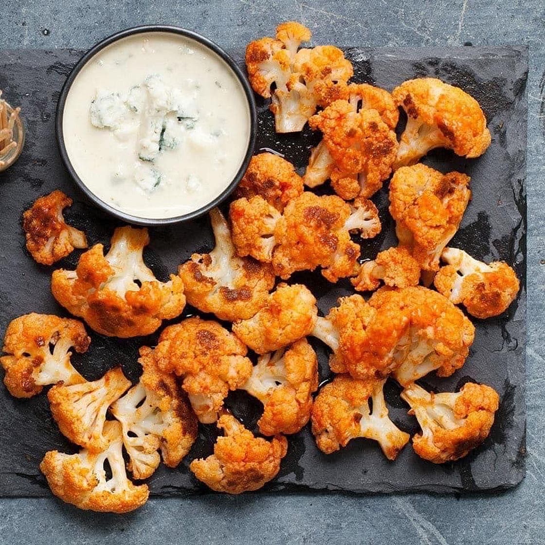 Buffalo Cauliflower with Blue Cheese Dip