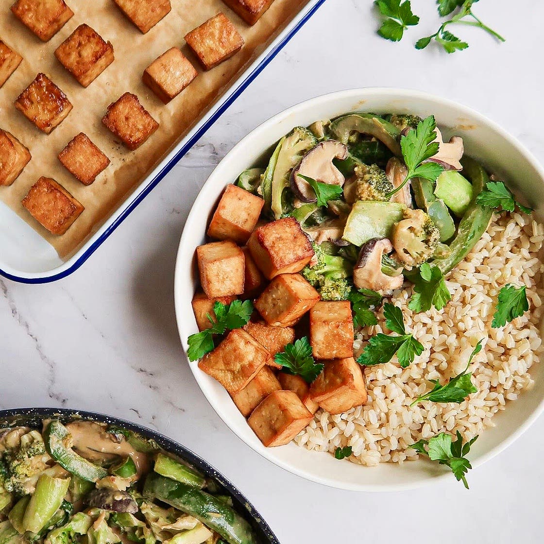 Creamy Tahini Stir-Fry with Crispy Baked Tofu