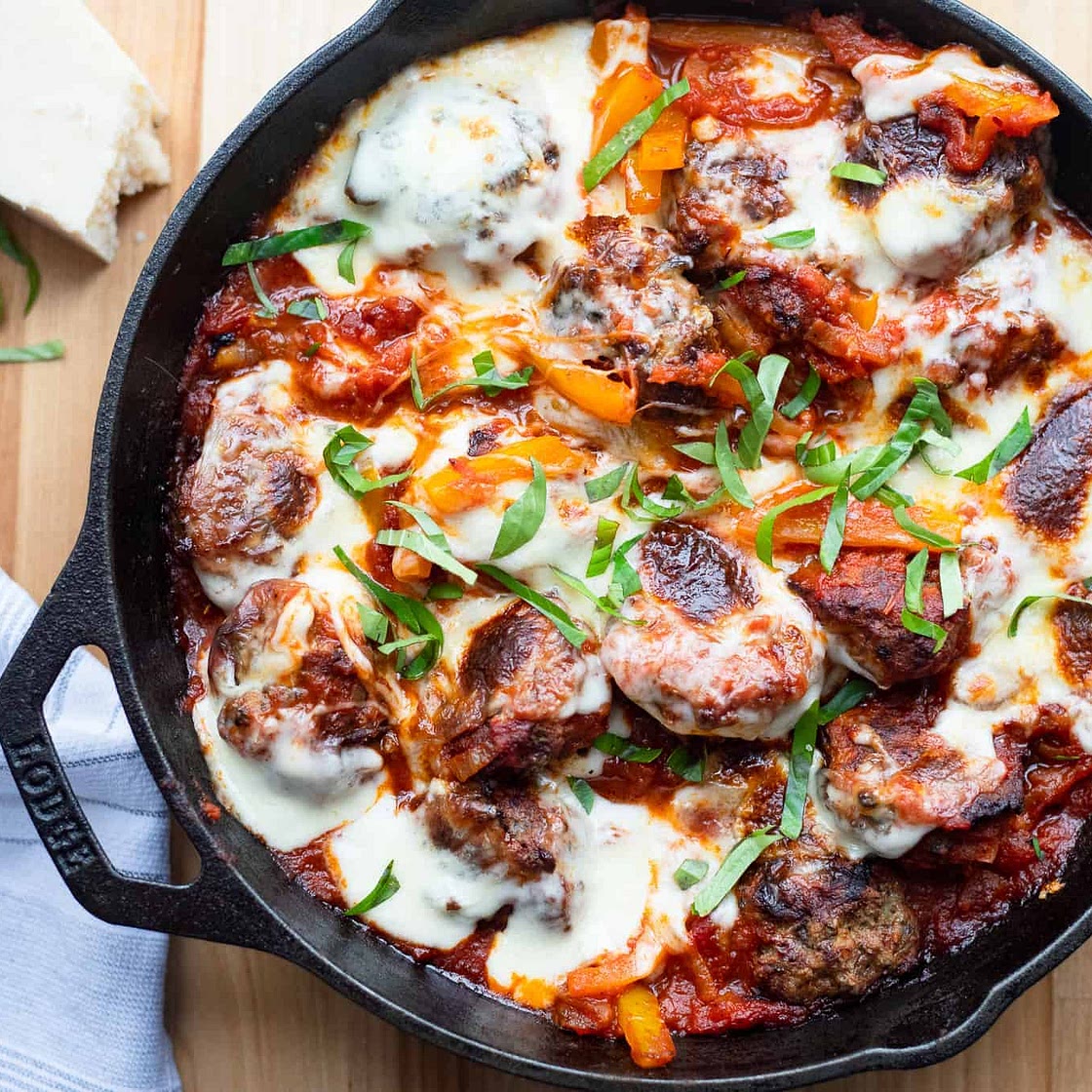Cheesy Turkey Meatballs with Peppers and Onions