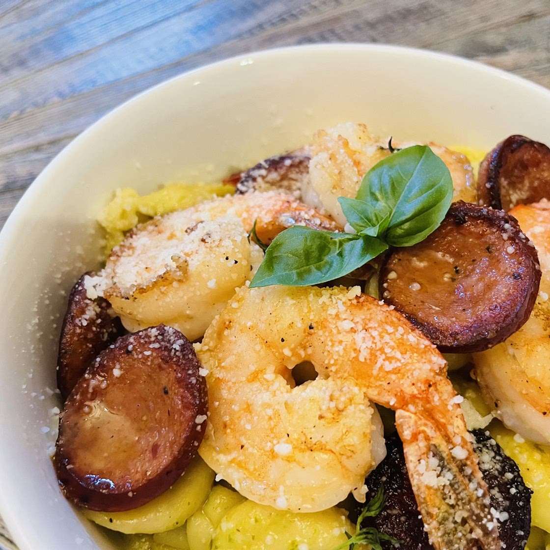 Pesto Tortellini with Shrimp & Andouille