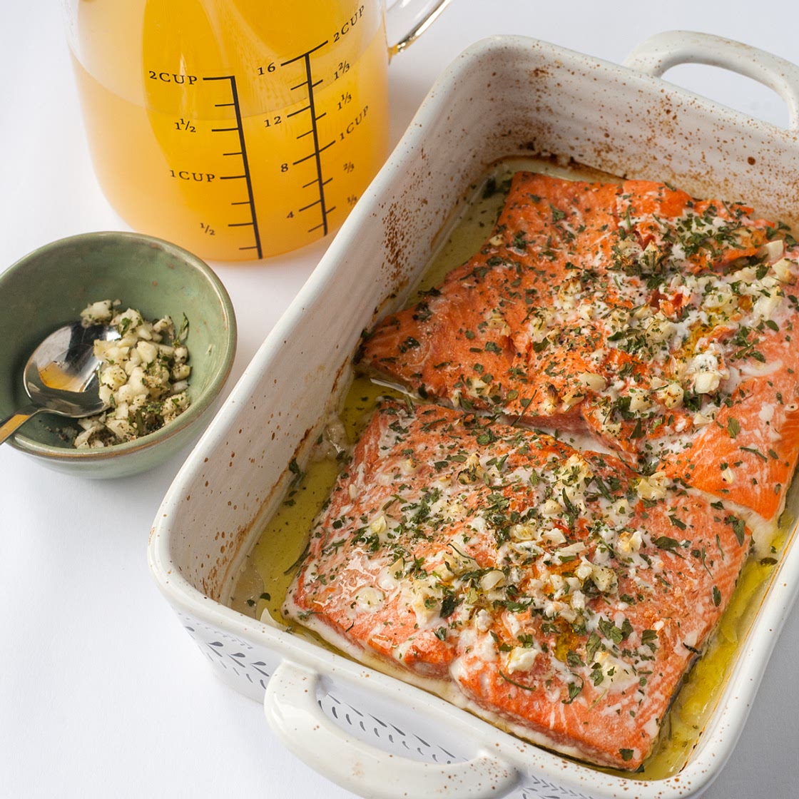 Baked Salmon with Pineapple, Garlic and Herbs