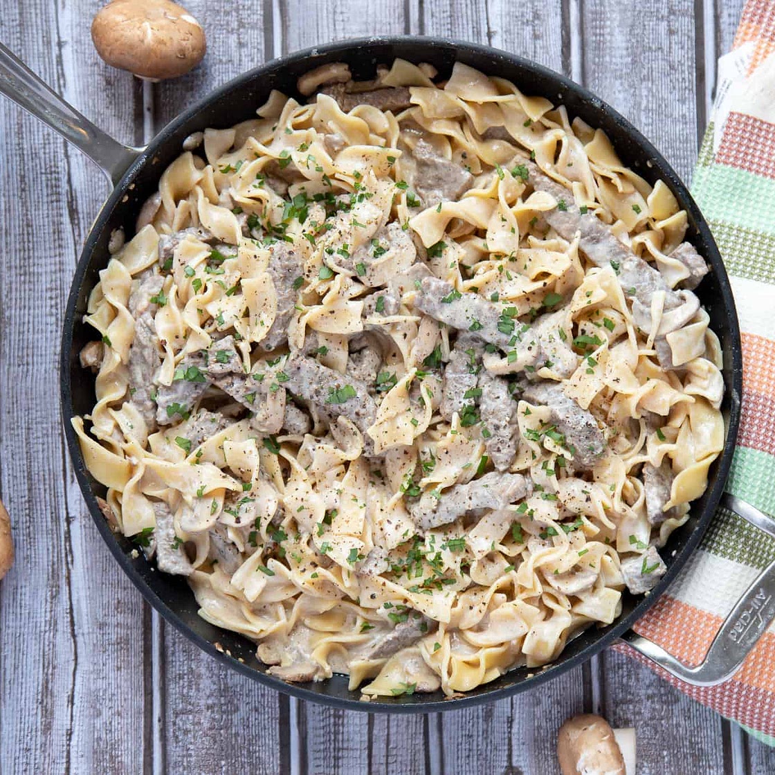 Lightened Up Greek Yogurt Beef Stroganoff