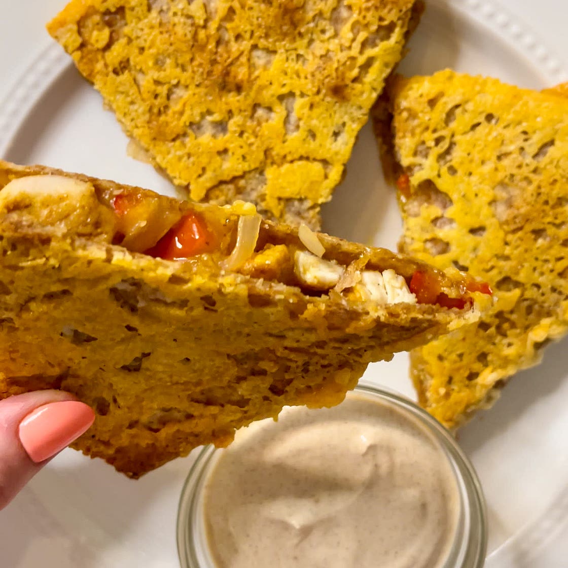 Manchego Crusted Fajita Quesadilla with Seasoned Sour Cream