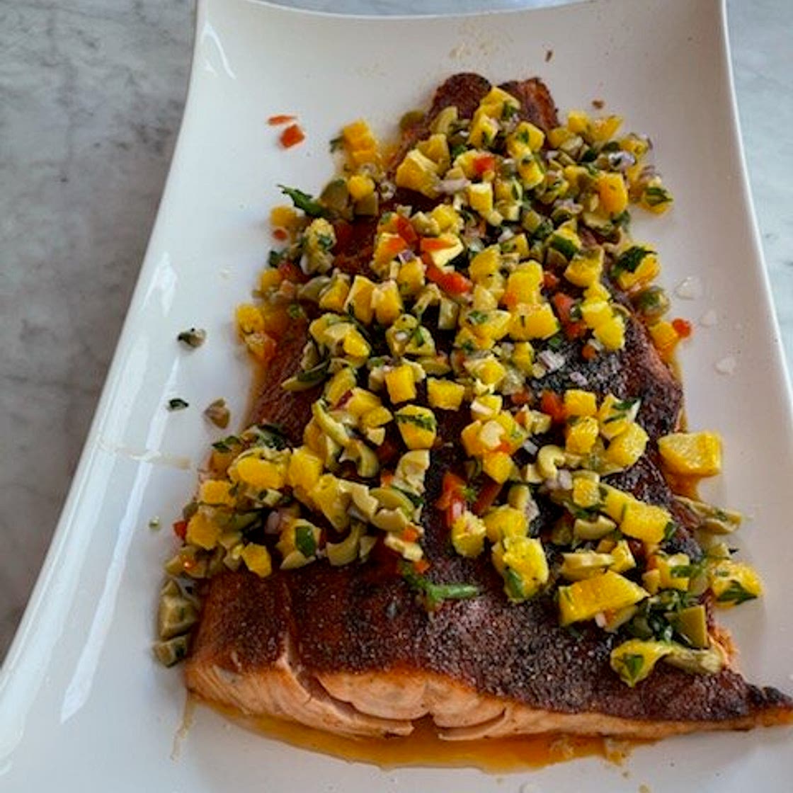 Roasted Salmon with Orange and Green Olive Salsa — NuCook