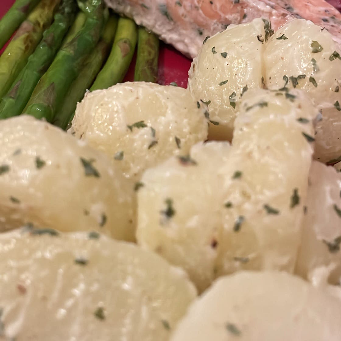 Salmon, Asparagus, Potato Salad