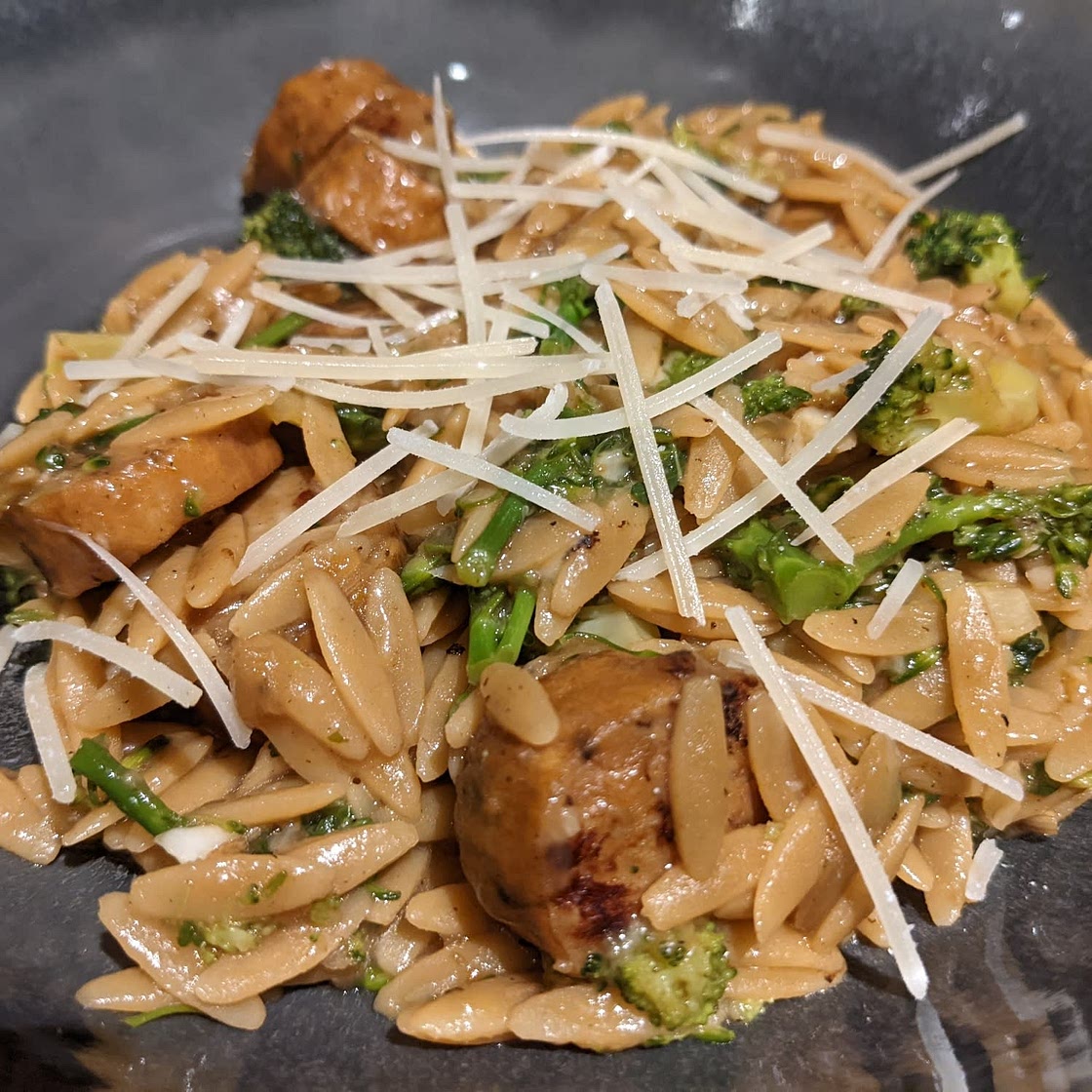 Broccolini, Chicken Sausage & Orzo Skillet