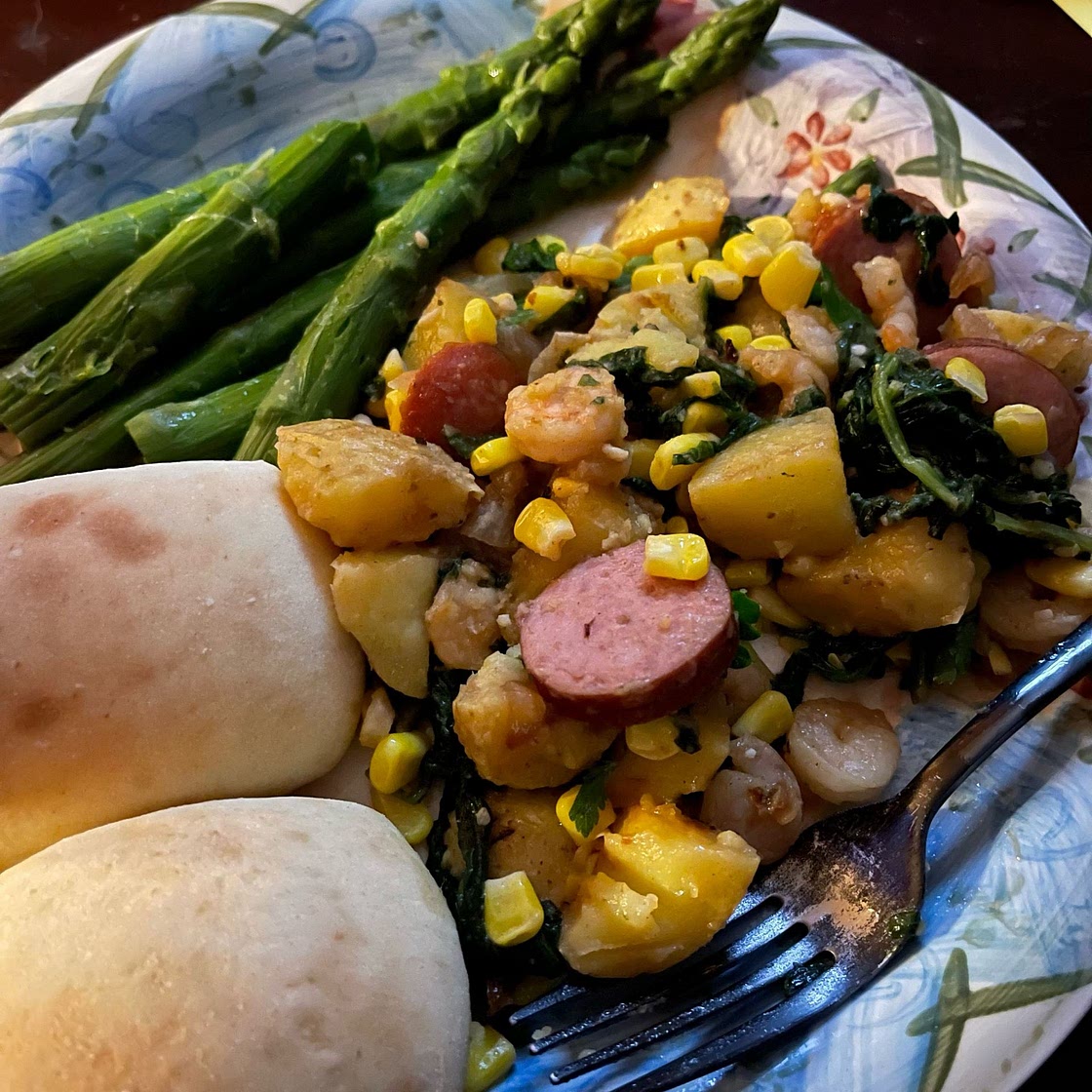 Shrimp Boil with Sausage and Spinach