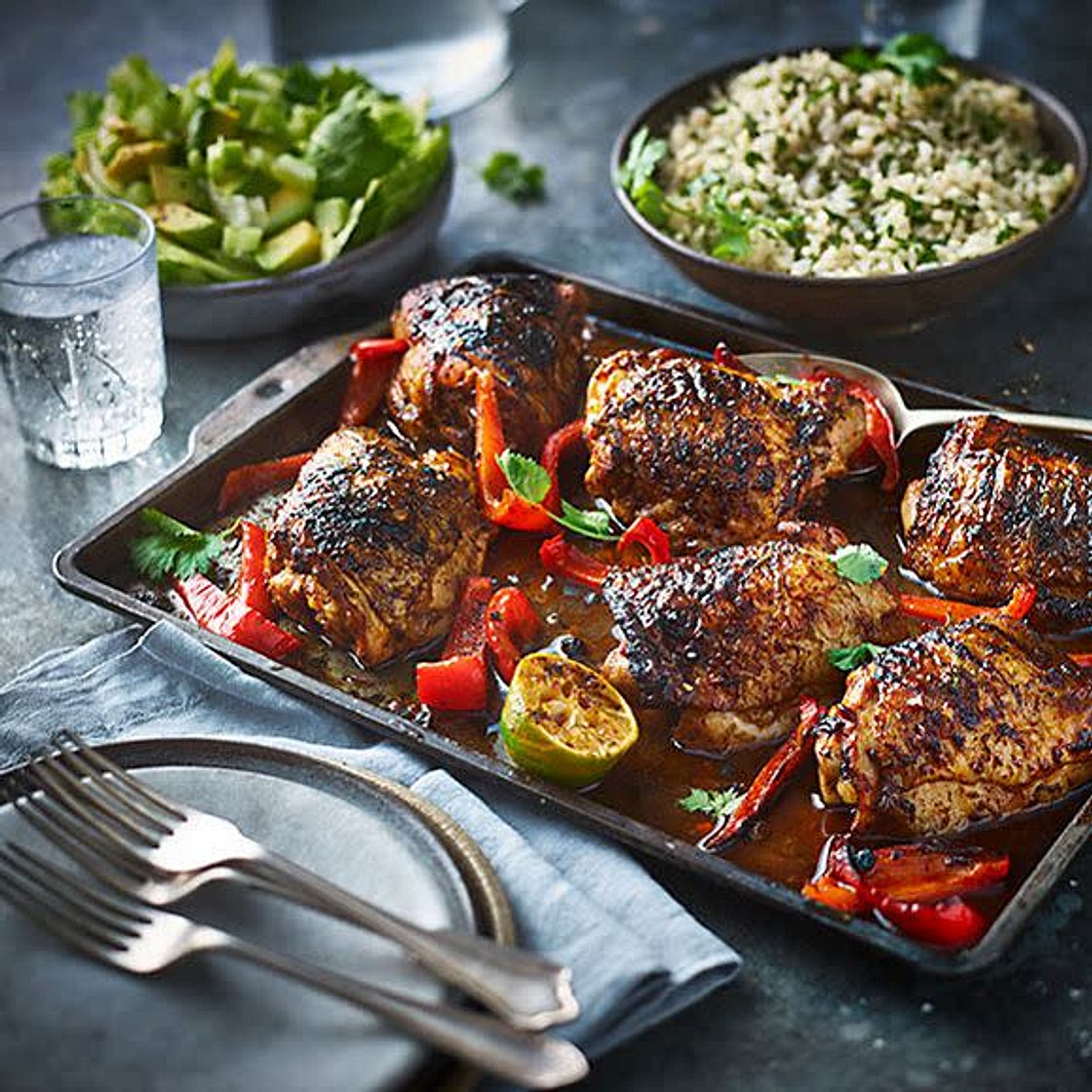 Chipotle chicken thighs with herby rice
