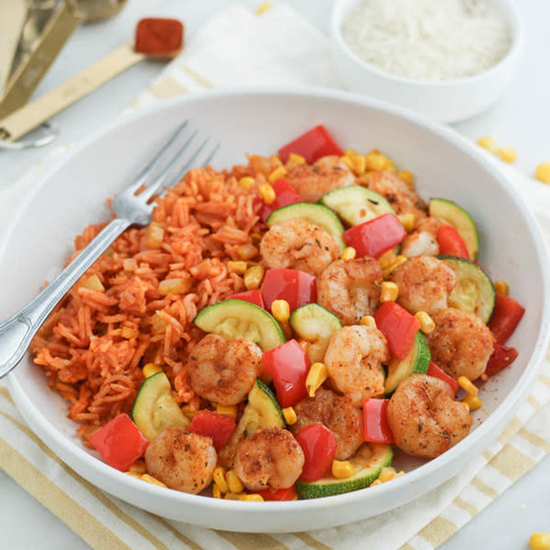 Spicy Cajun Shrimp Skillet with Zucchini, Corn & Bell Peppers