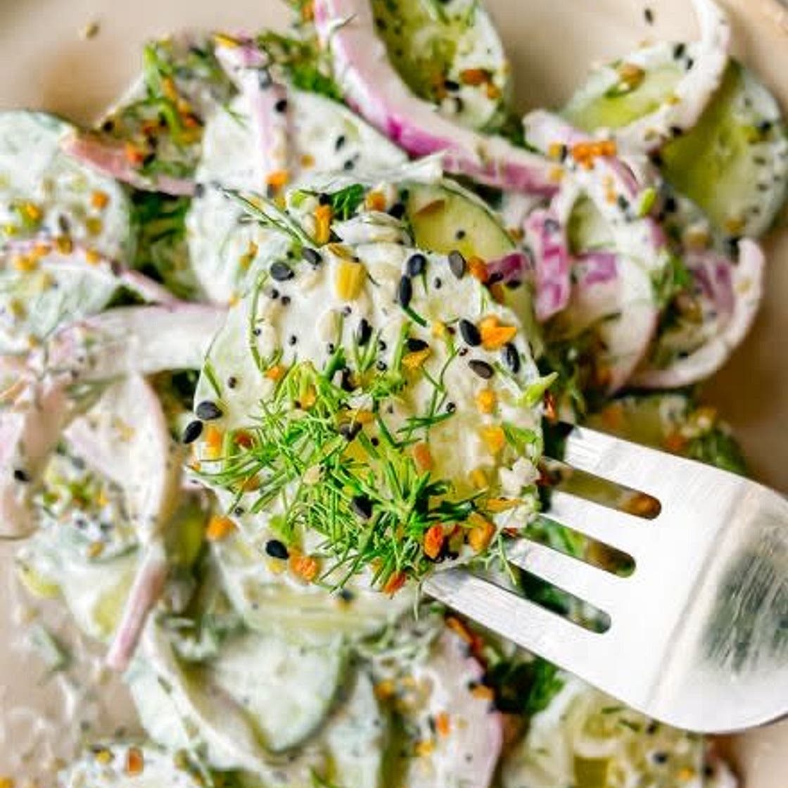 Creamy Cucumber Everything Bagel Salad
