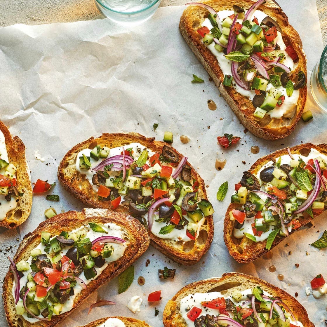 Greek salad open sandwiches 