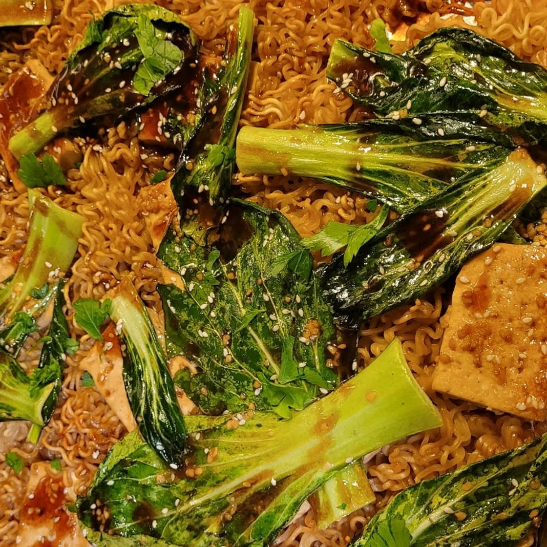 Crispy Sheet-Pan Noodles With Glazed Tofu