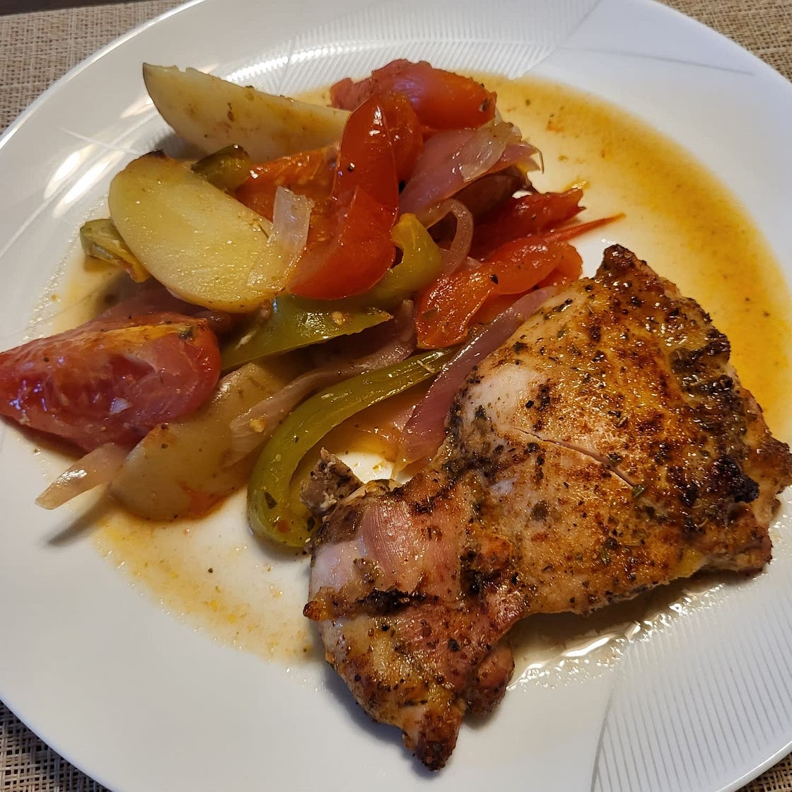 Spanish-style chicken bake