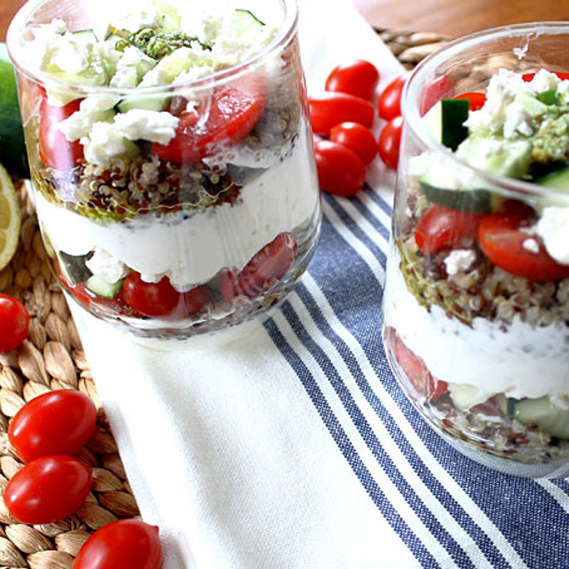 Savory Yogurt Parfait with Cherry Tomatoes and Basil Pesto