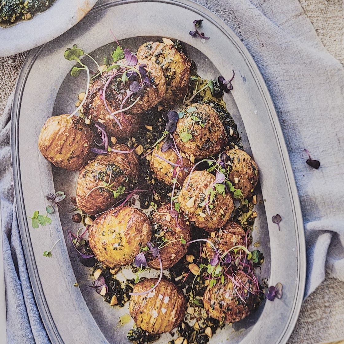 Hasselback Potatoes with Peanut, Mint and Coriander Salsa