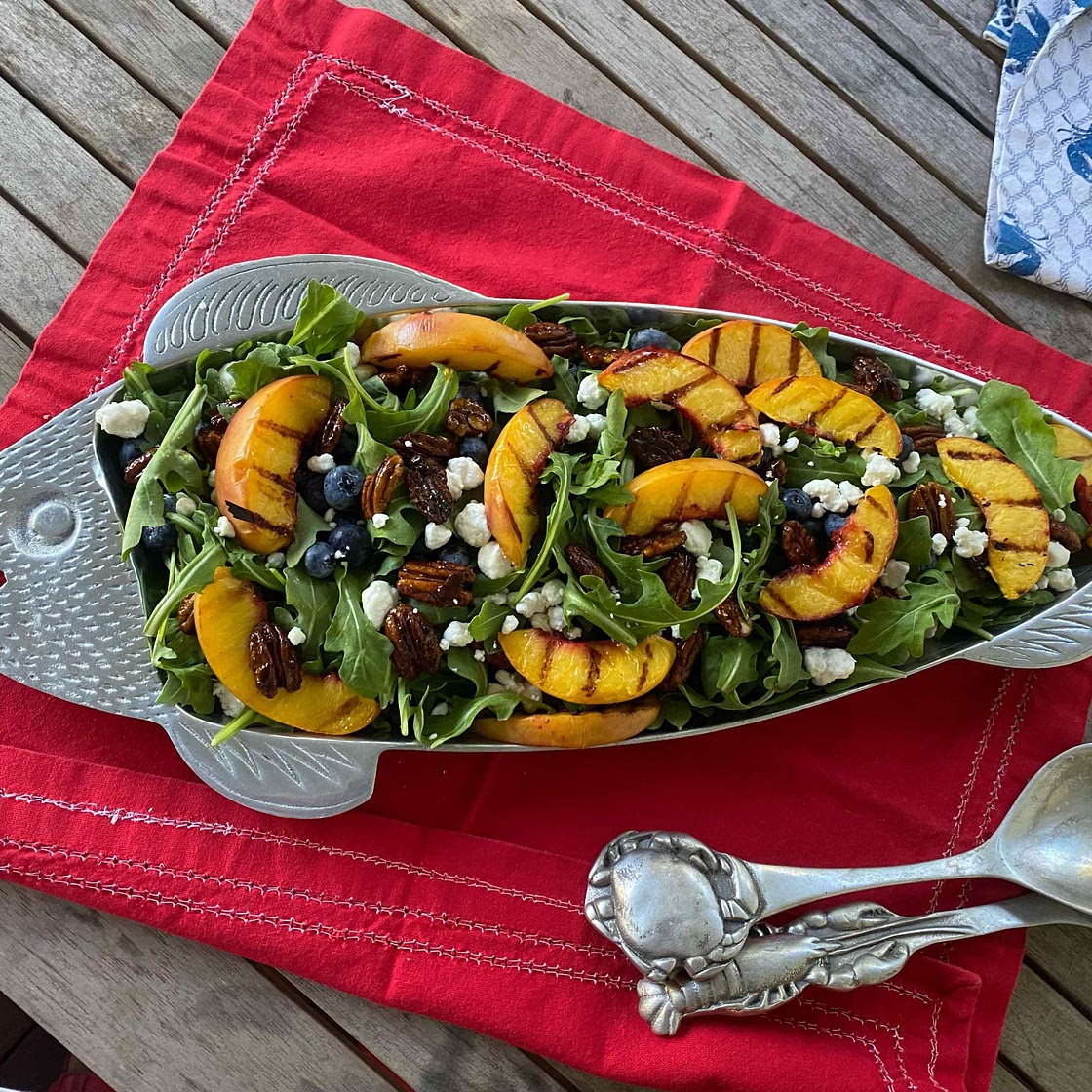 Grilled Peach Salad with Goat Cheese and Sweet Honey Balsamic Dressing