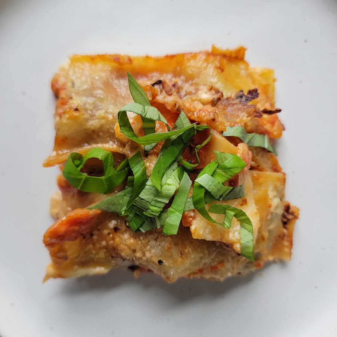 Eggplant Lasagna with Bechamel Sauce & Fresh Spinach Noodles