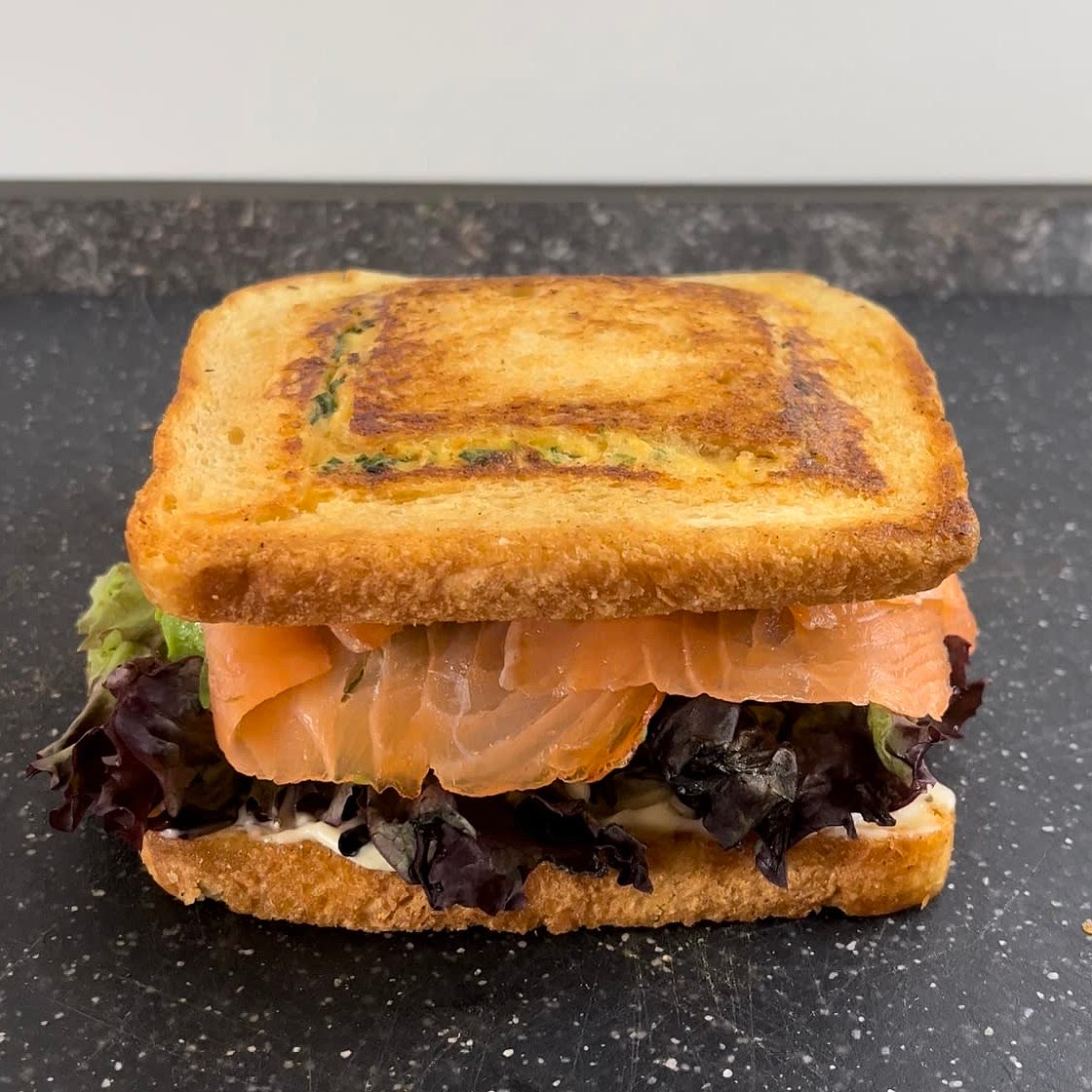 Salmon omelette sandwich