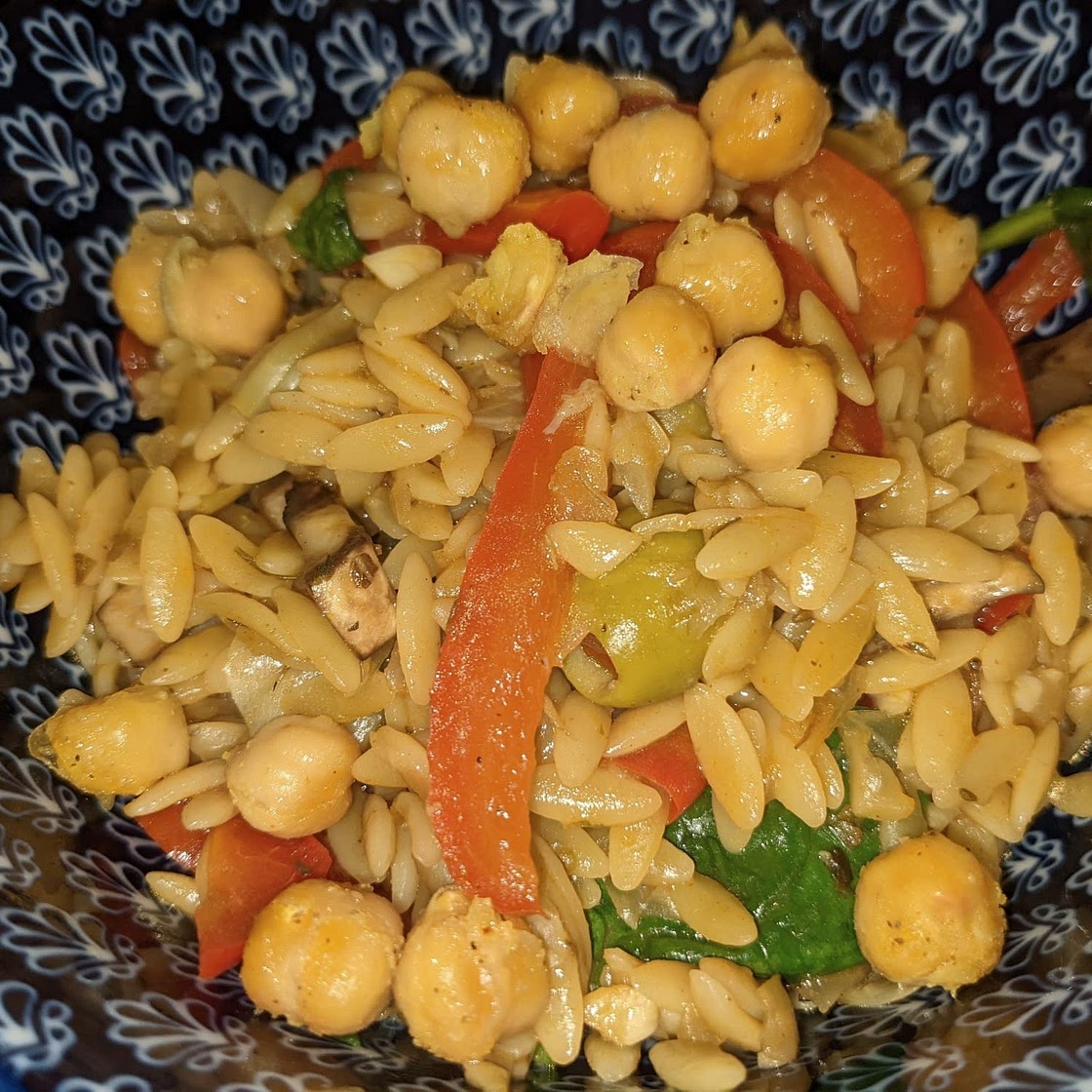 One Skillet Toasted Garlic and Chickpea Orzo