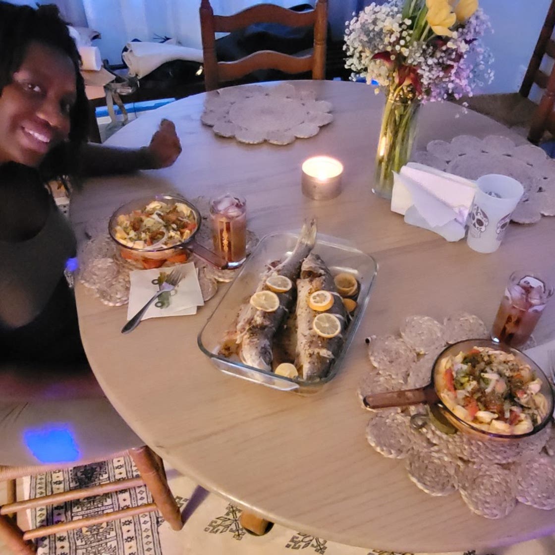 Branzino fish and pasta