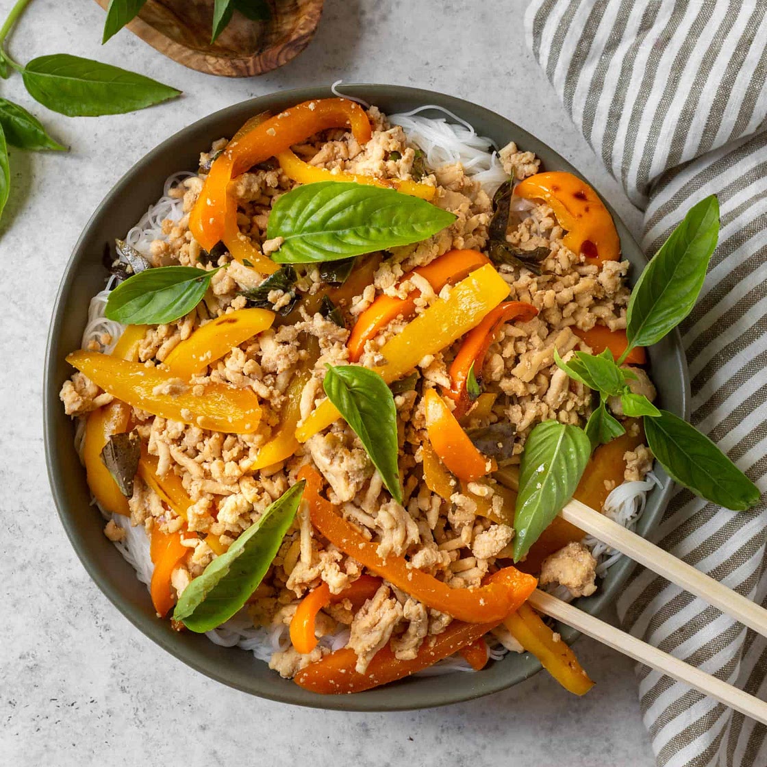 Chicken Thai Basil with Rice Noodles