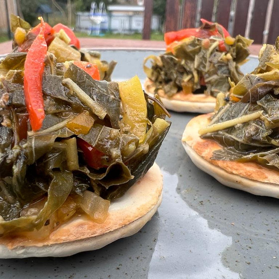 Callaloo and Saltfish on water crackers