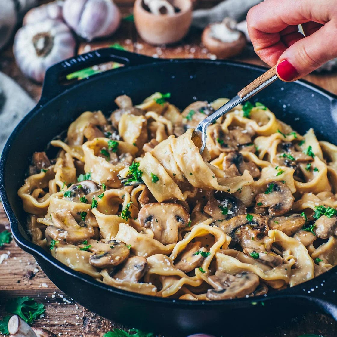 Nudeln mit Pilz-Lauch-Soße