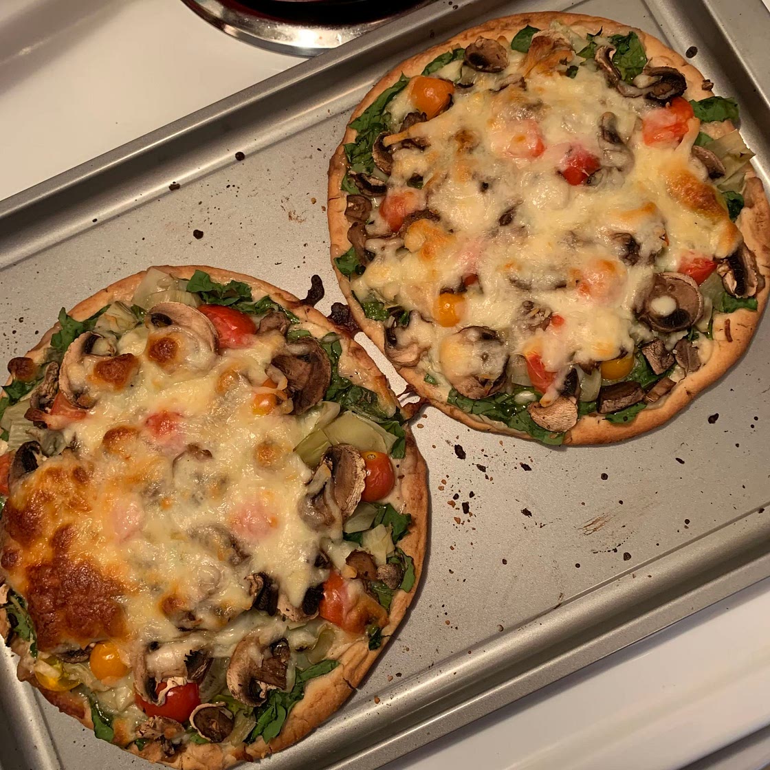 Spinach Artichoke and Mushroom Alfredo Pizza