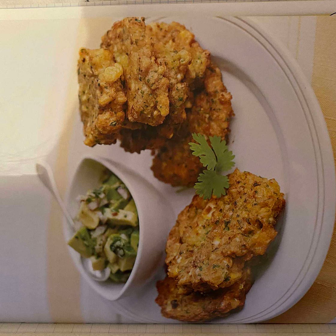 SWEETCORN CAKES WITH AVOCADO SALSA