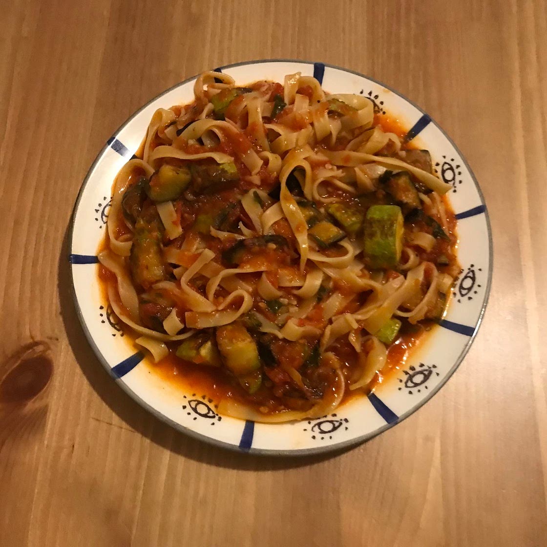  Pasta with Tomato Sauce, Eggplant and Zucchini