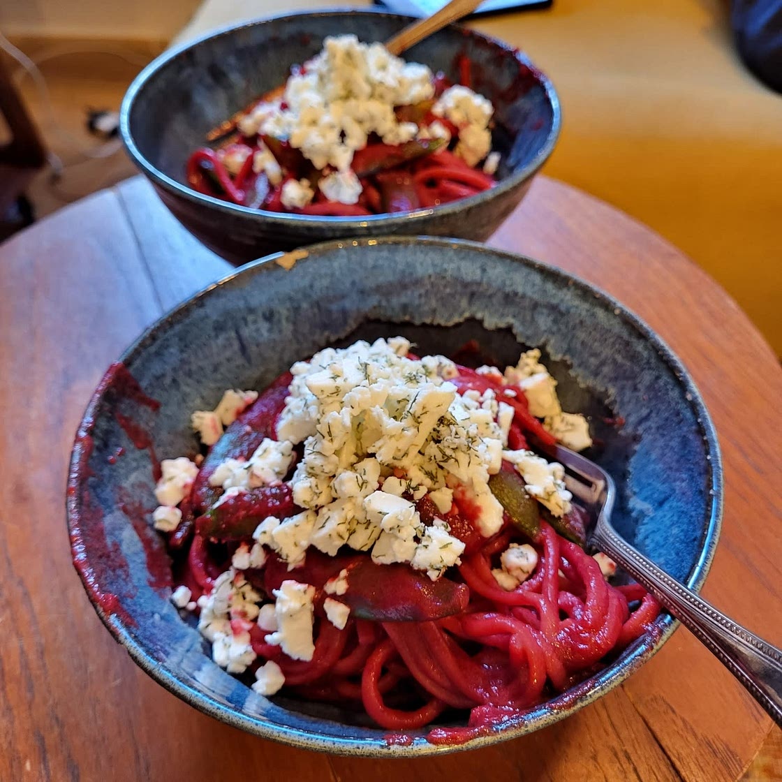Beetroot and feta pasta