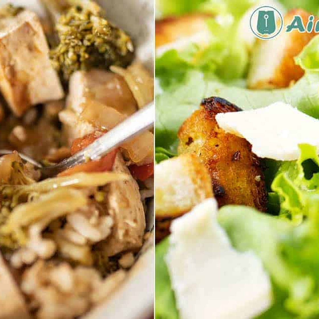Tofu Croutons with Caesar Salad & Tofu and Vegetable Rice Bowl Recipe