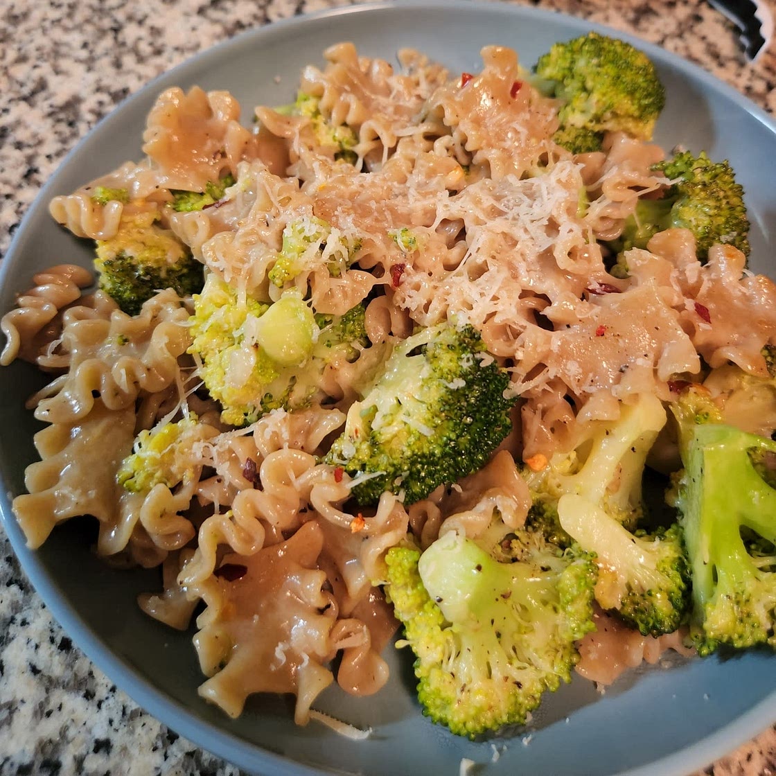 Broccoli and Garlic Pasta with Parmesan, Red Pepper Flakes + Lemon