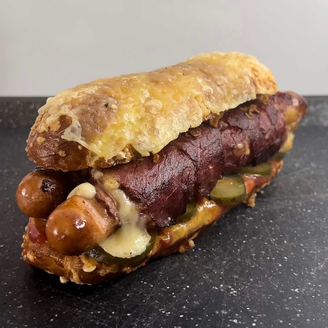 Cheesy sausage ham sandwich