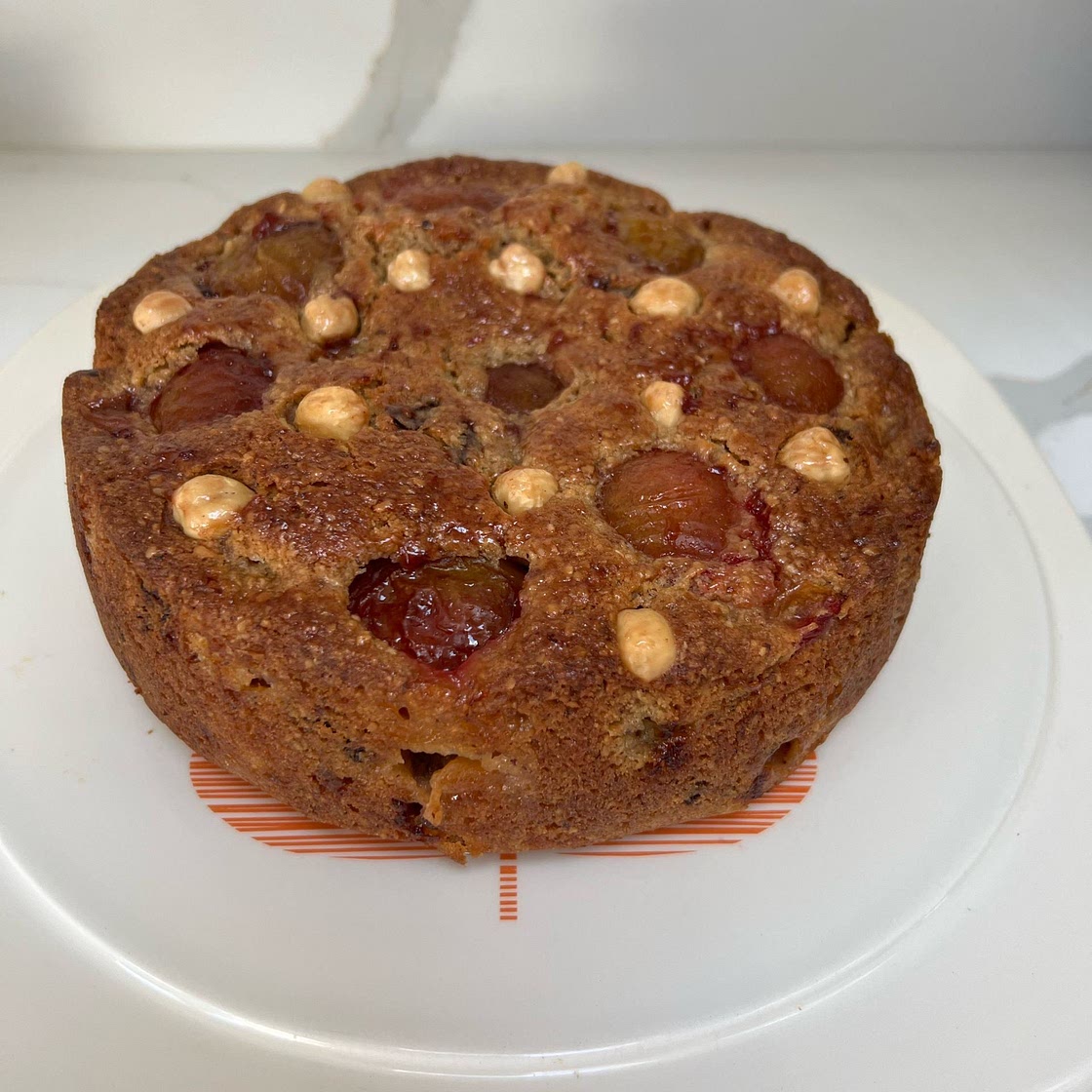 Plum, hazelnut & chocolate cake