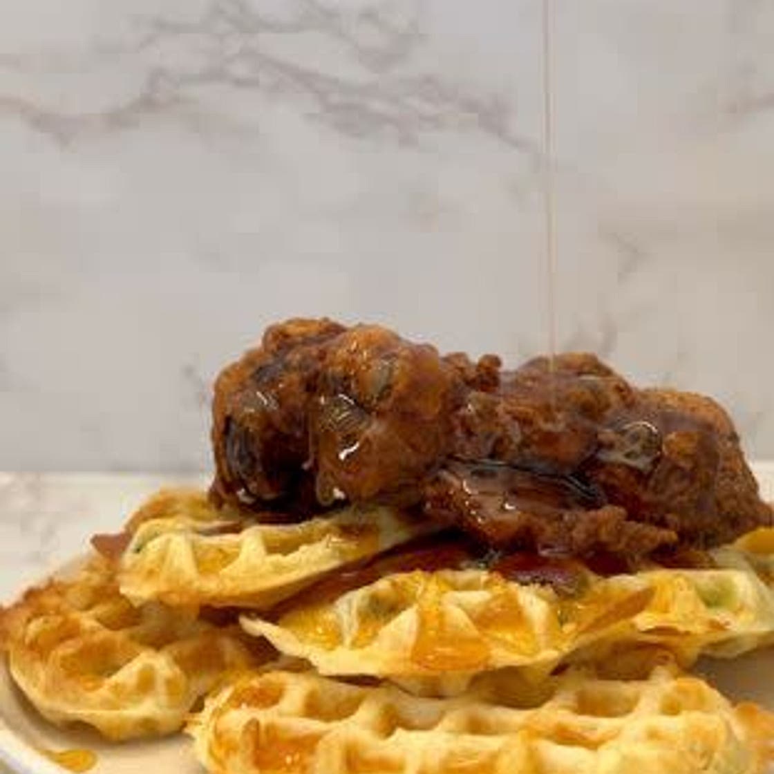 Jalapeño Cheddar Cheese and Bacon Chicken and Waffles