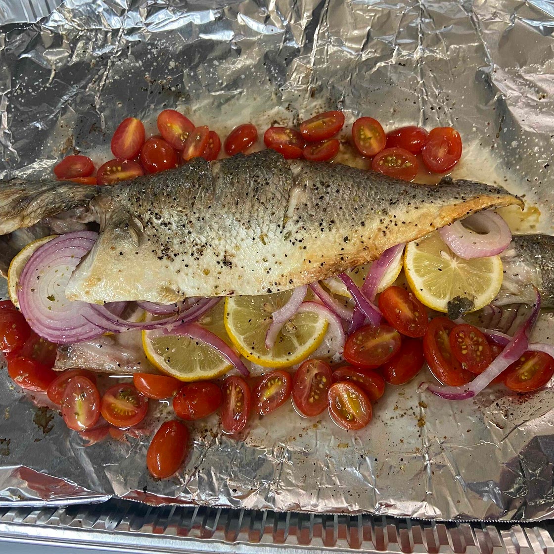 Greek Style Roasted Bronzino