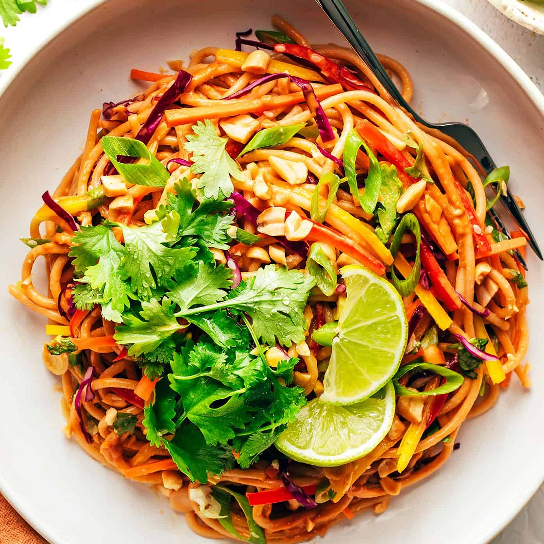 Rainbow Peanut Noodles