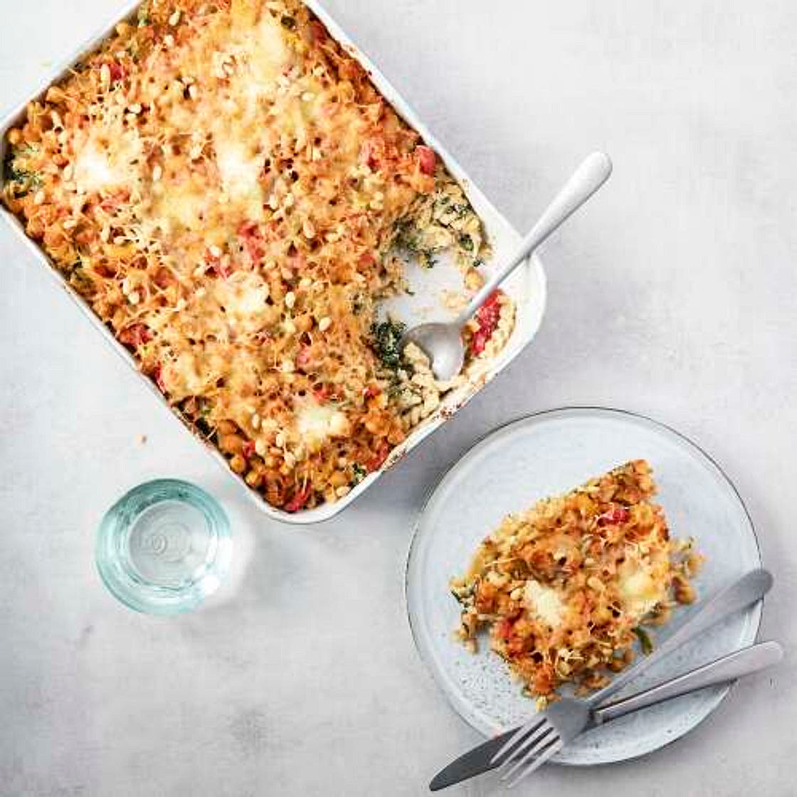 Gratin de pâtes épinards-pois chiches à la ricotta