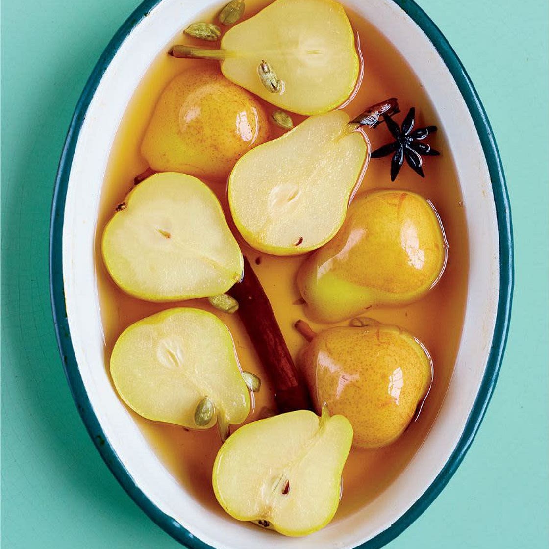 Spiced Pears with Almond Chocolate Crème Fraîche