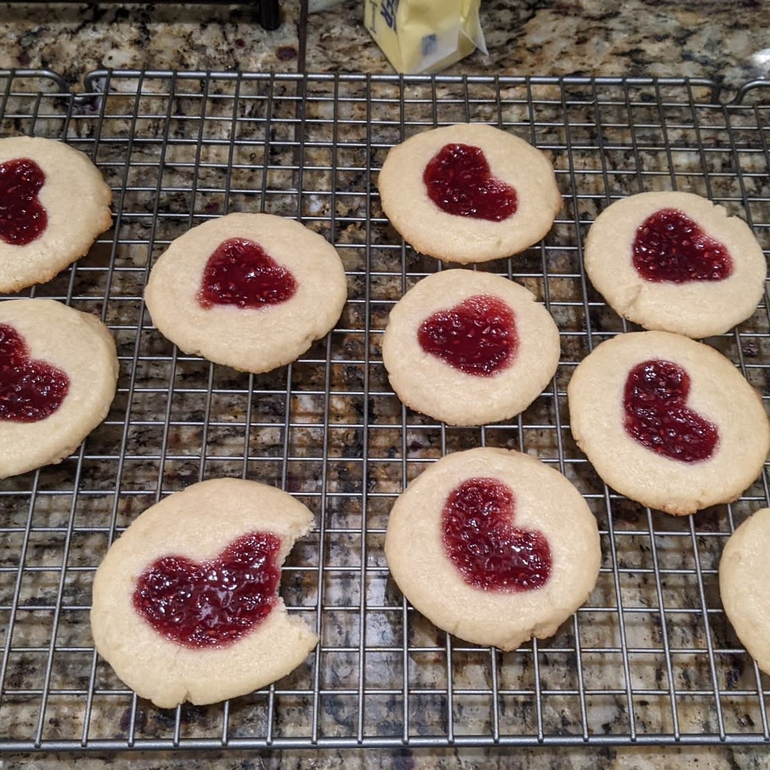 Heart-shaped thumbprint cookies